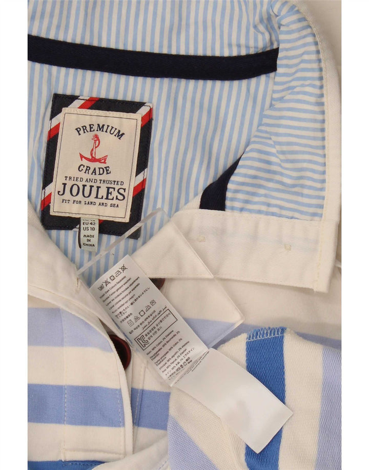 Joules Dame Button Neck Sweatshirt Jumper UK 14 Stor hvid stribet