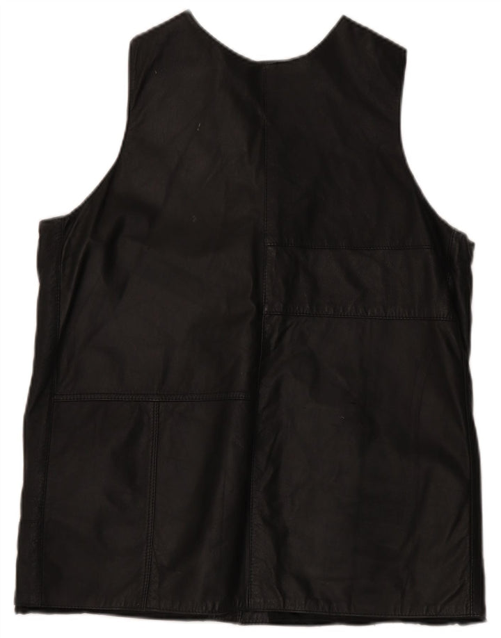 Vintage Dame Læder Gilet UK 14 Medium Sort