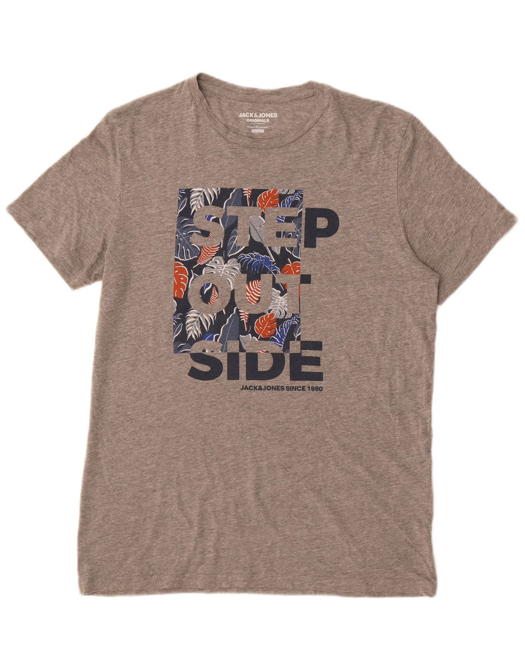 Jack & Jones Herre Regular Fit Grafisk T-Shirt Top Stor Grå Bomuld