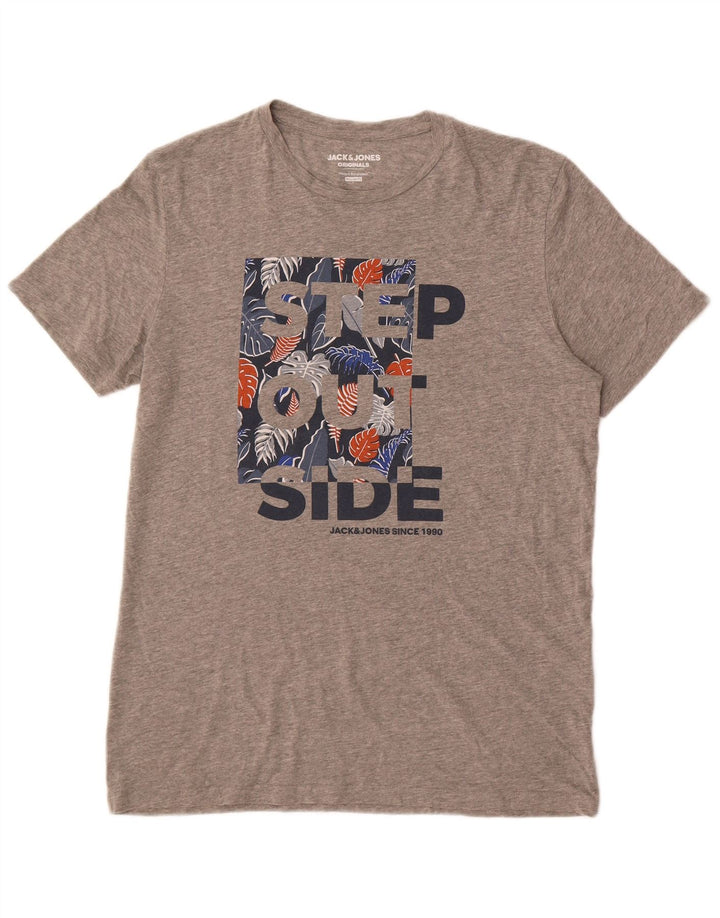 Jack & Jones Herre Regular Fit Grafisk T-Shirt Top Stor Grå Bomuld
