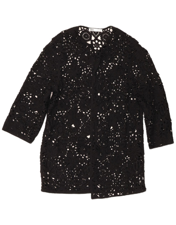 Zara Womens Oversized Longline Cardigan Sweater UK 6 XS Black Floral
