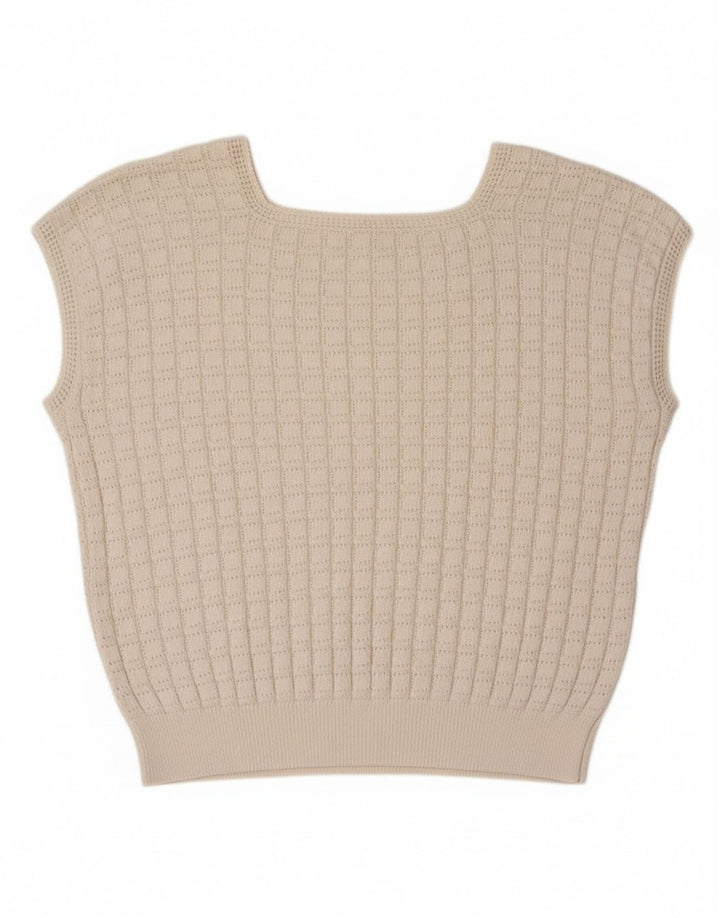 VINTAGE Womens Crop Vest Tank Top UK 14 Medium Off White