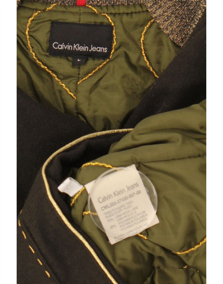 Calvin Klein Graphic Bomber Jacket UK 14 Large Khaki Wool