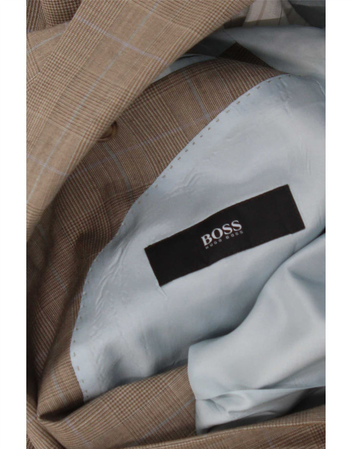 Hugo Boss Herre 2-knaps blazerjakke EU 48 Medium Brun Plaid Virgin Wool