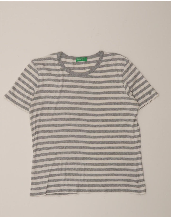 Benetton Herre T-Shirt Top Medium Grå Stribet