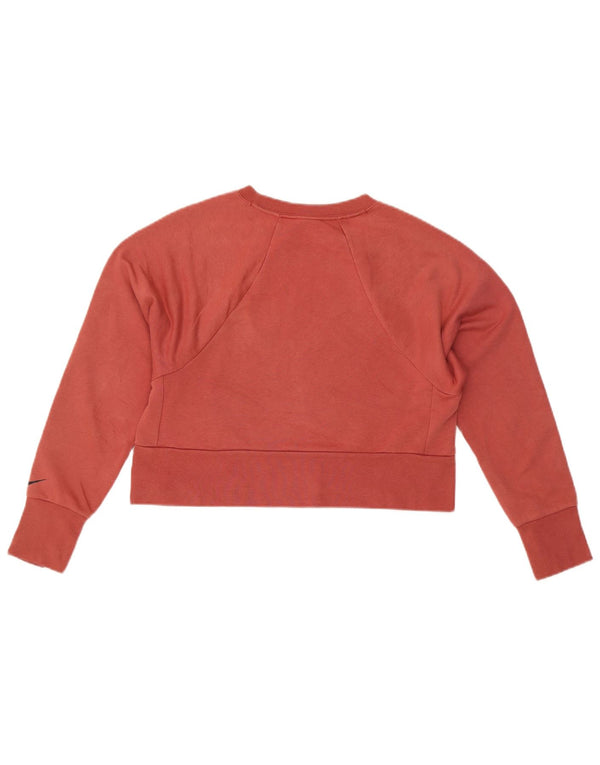 NIKE Dame Dri Fit Oversized grafisk sweatshirt trøje UK 6 XS rød bomuld