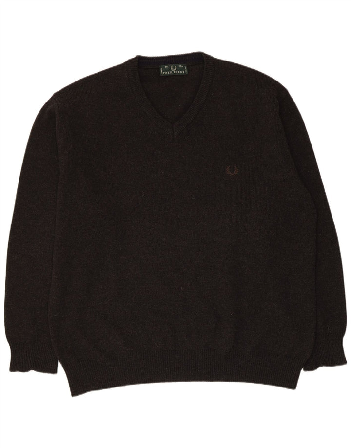 Fred Perry Herre V-hals sweater Stor grå uld