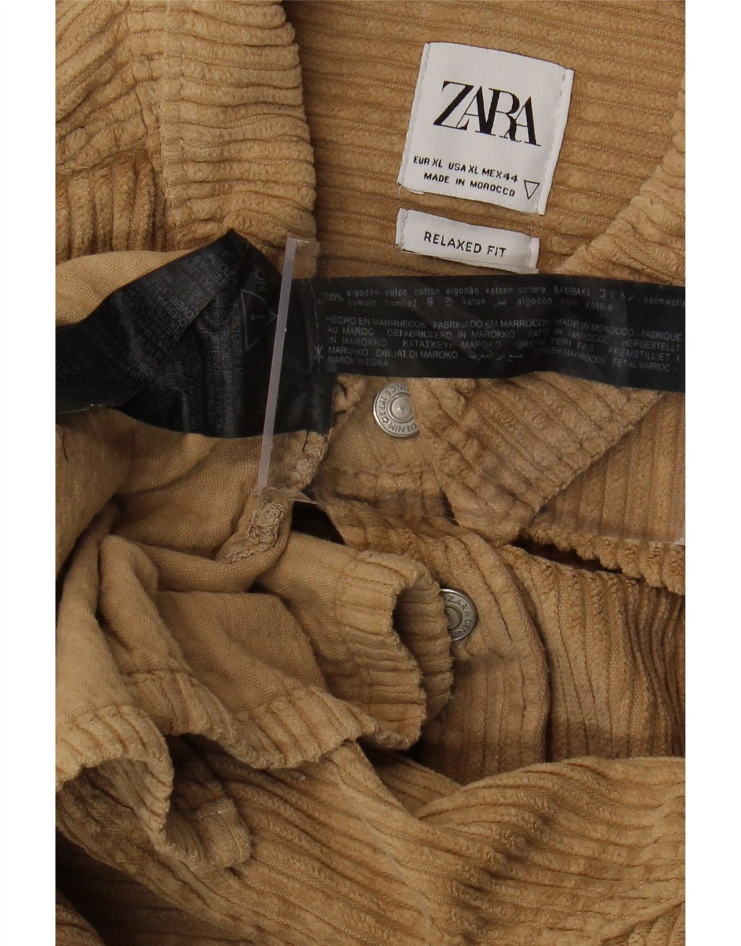 Zara Herre Relaxed Fit Corduroy Shirt XL Beige Bomuld