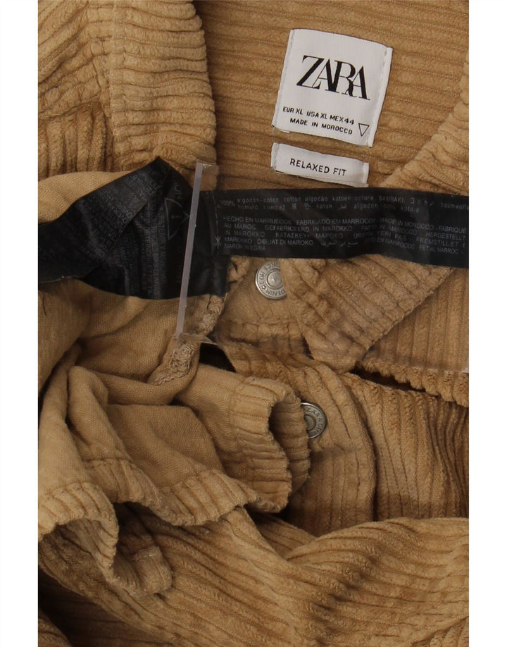 Zara Herre Relaxed Fit Corduroy Shirt XL Beige Bomuld