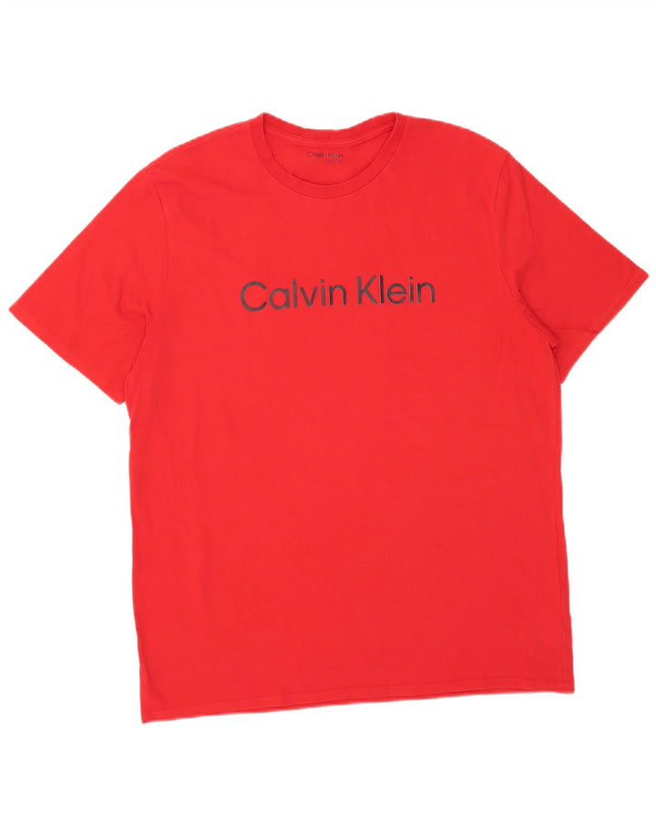 CALVIN KLEIN Herre grafisk T-shirt Top Stor rød bomuld