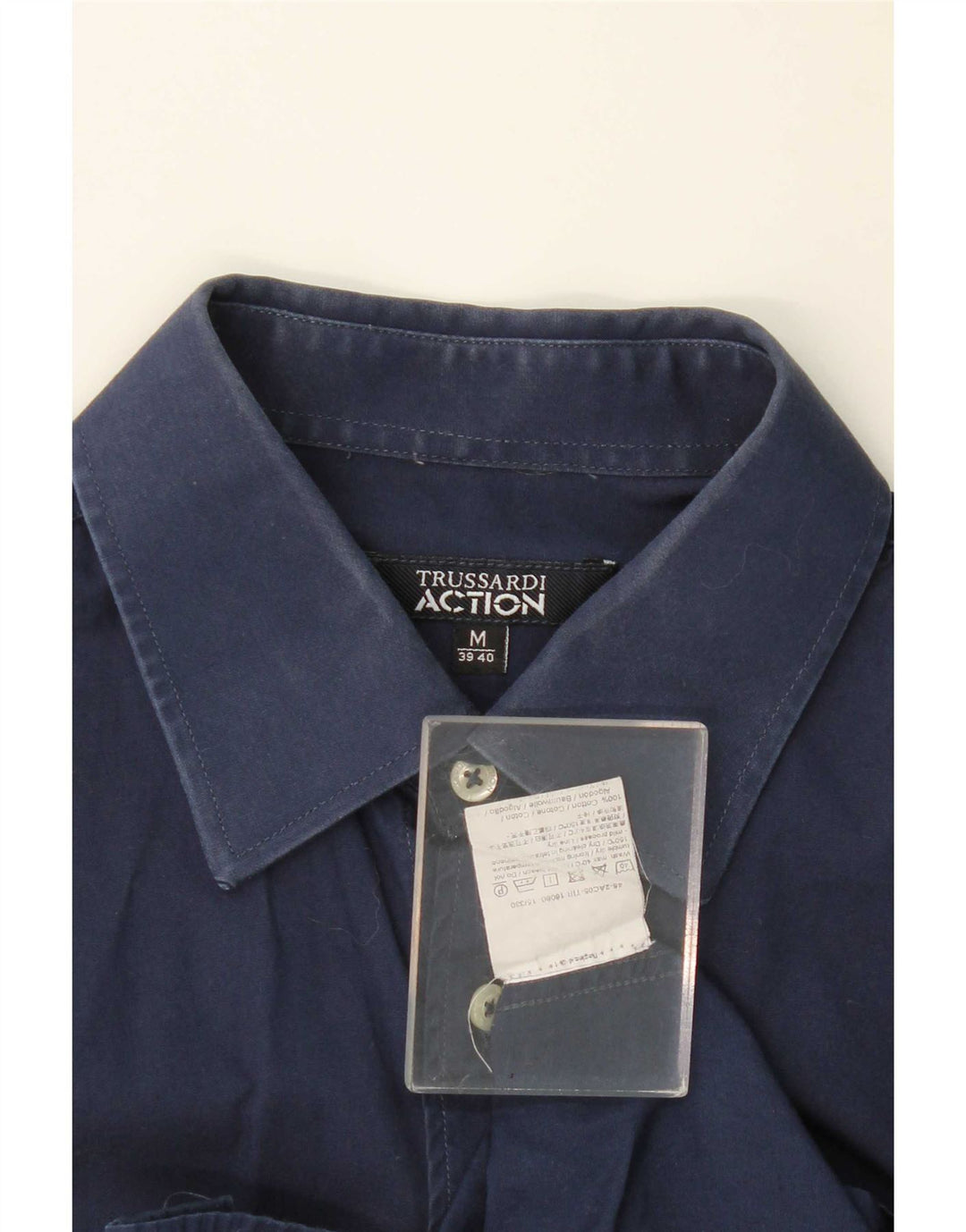 Trussardi herreskjorte str. 39/40 Medium marineblå bomuld
