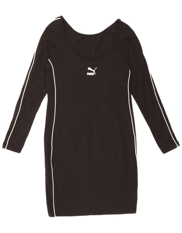 Puma Dame Grafisk Langærmet T-Shirt Kjole UK 10 Small Black Bomuld