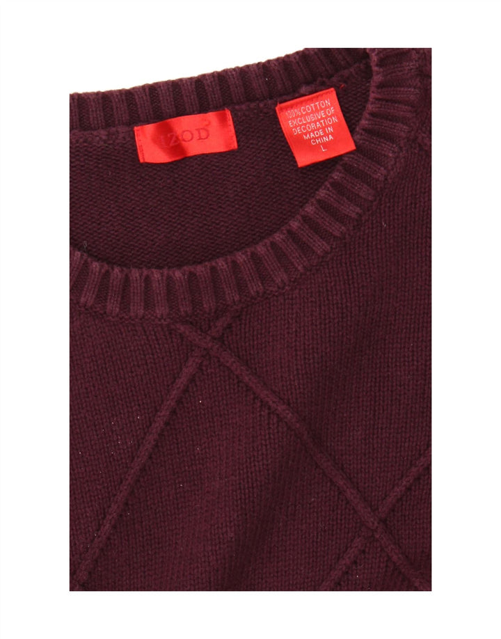 IZOD Mens Crew Neck Jumper Sweater Large Burgundy Cotton