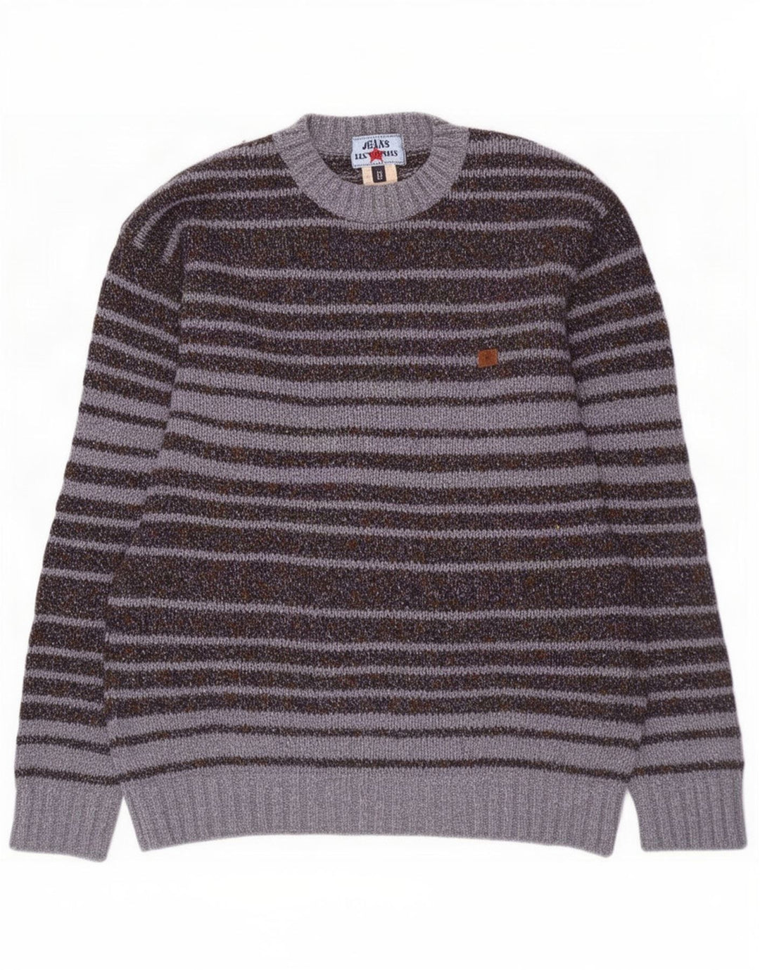 Les Copains Herre Crew Neck Jumper Sweater IT 50 Mellem grå stribet uld
