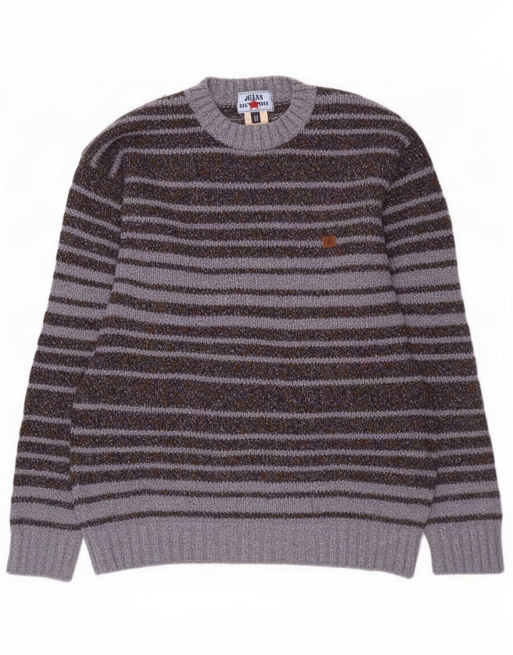 Les Copains Herre Crew Neck Jumper Sweater IT 50 Mellem grå stribet uld