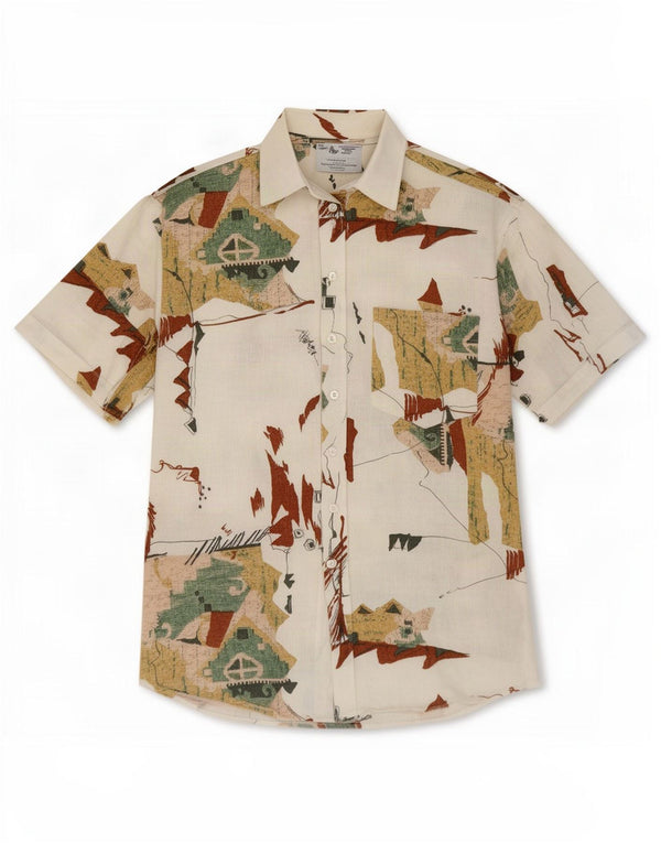 Angelo Litrico Herre abstrakt mønster skjorte størrelse 41/42 Large Off White