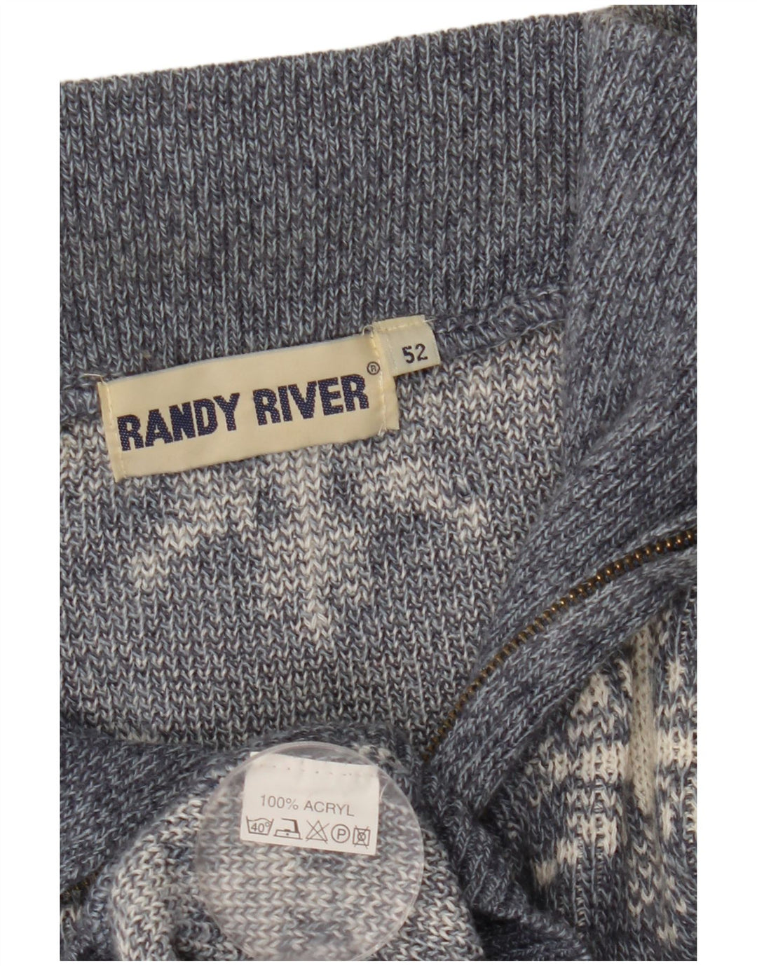 Randy River Herre Zip Neck Jumper Sweater IT 52 Stor Grå Geometrisk