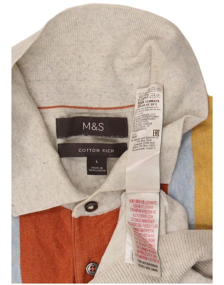 Marks & Spencer Poloshirt til mænd, stor gråstribet bomuld