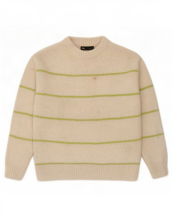 Zara Girls Turtle Neck Jumper Sweater 9-10 år Off White Stribet
