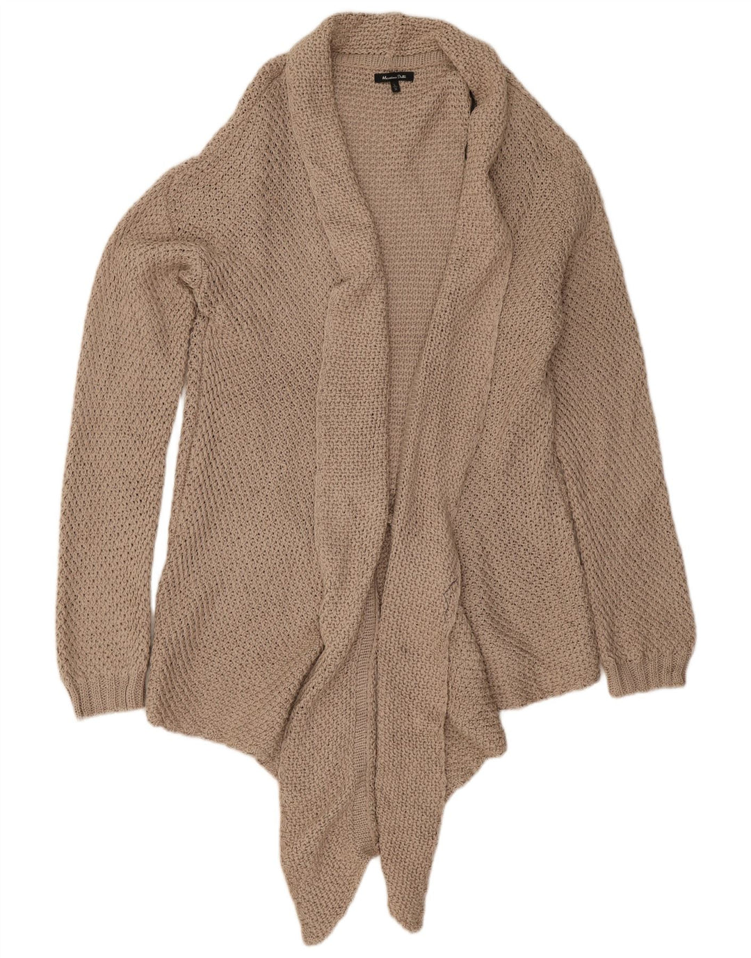 Massimo Dutti Dame Open Cardigan Sweater UK 16 Stor Beige Bomuld