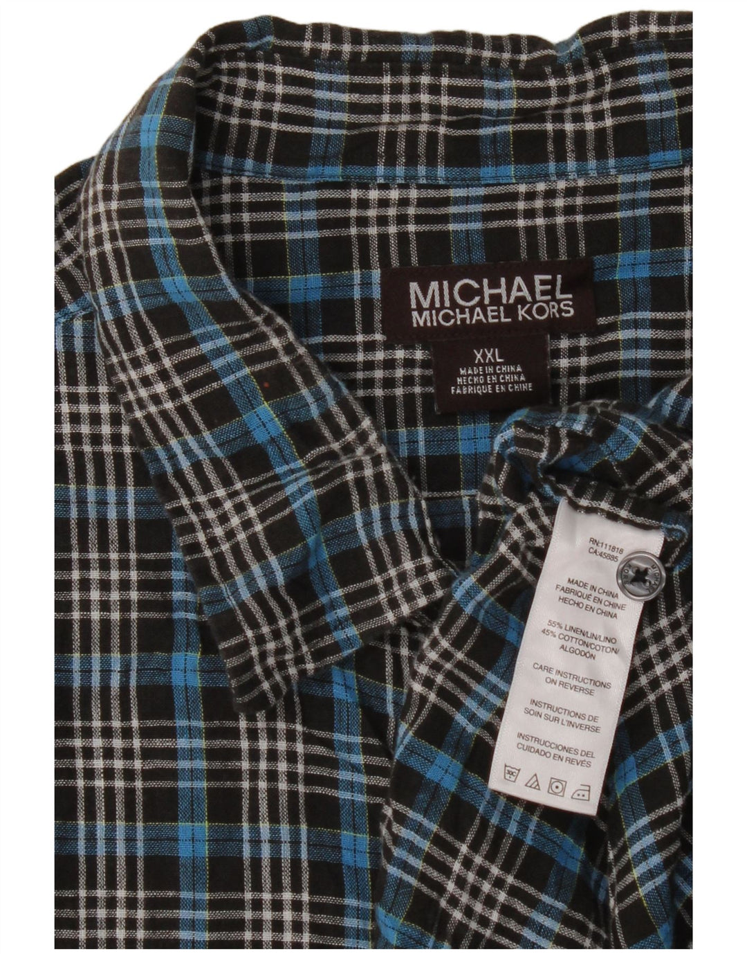 Michael Kors kortærmet herreskjorte 2XL blå ternet hør