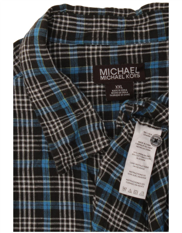 Michael Kors kortærmet herreskjorte 2XL blå ternet hør