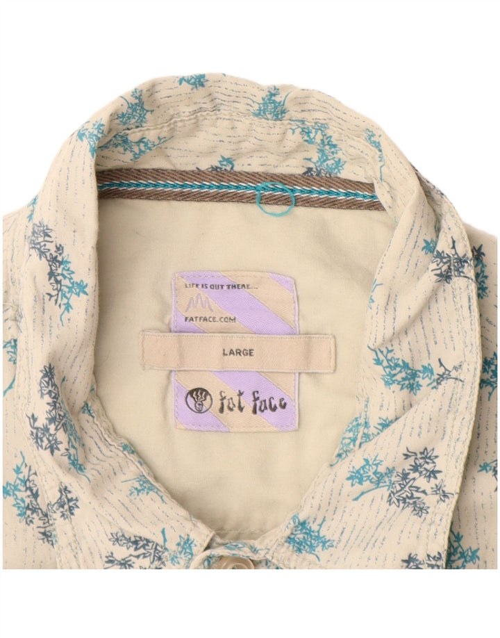 FAT FACE Kortærmet herreskjorte Stor hvid blomstret bomuld