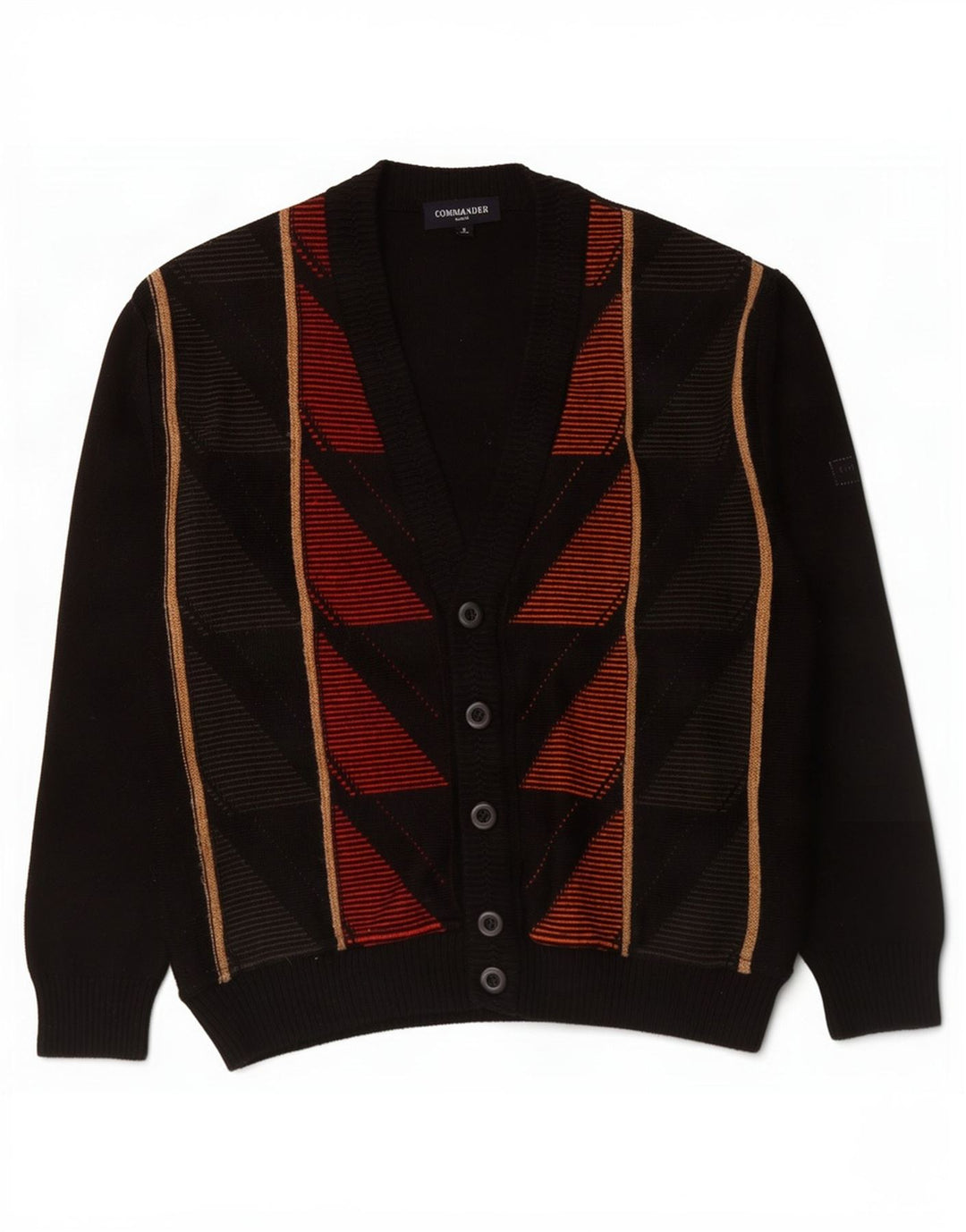 Commander Herre Cardigan Sweater IT 48 Lille sort geometrisk polyakryl