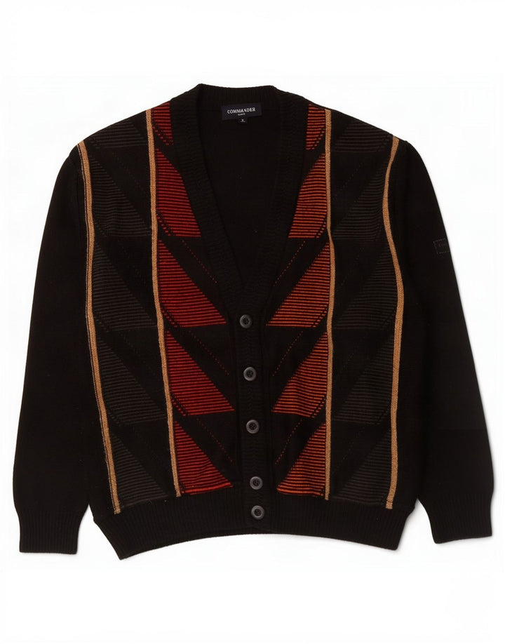 Commander Herre Cardigan Sweater IT 48 Lille sort geometrisk polyakryl