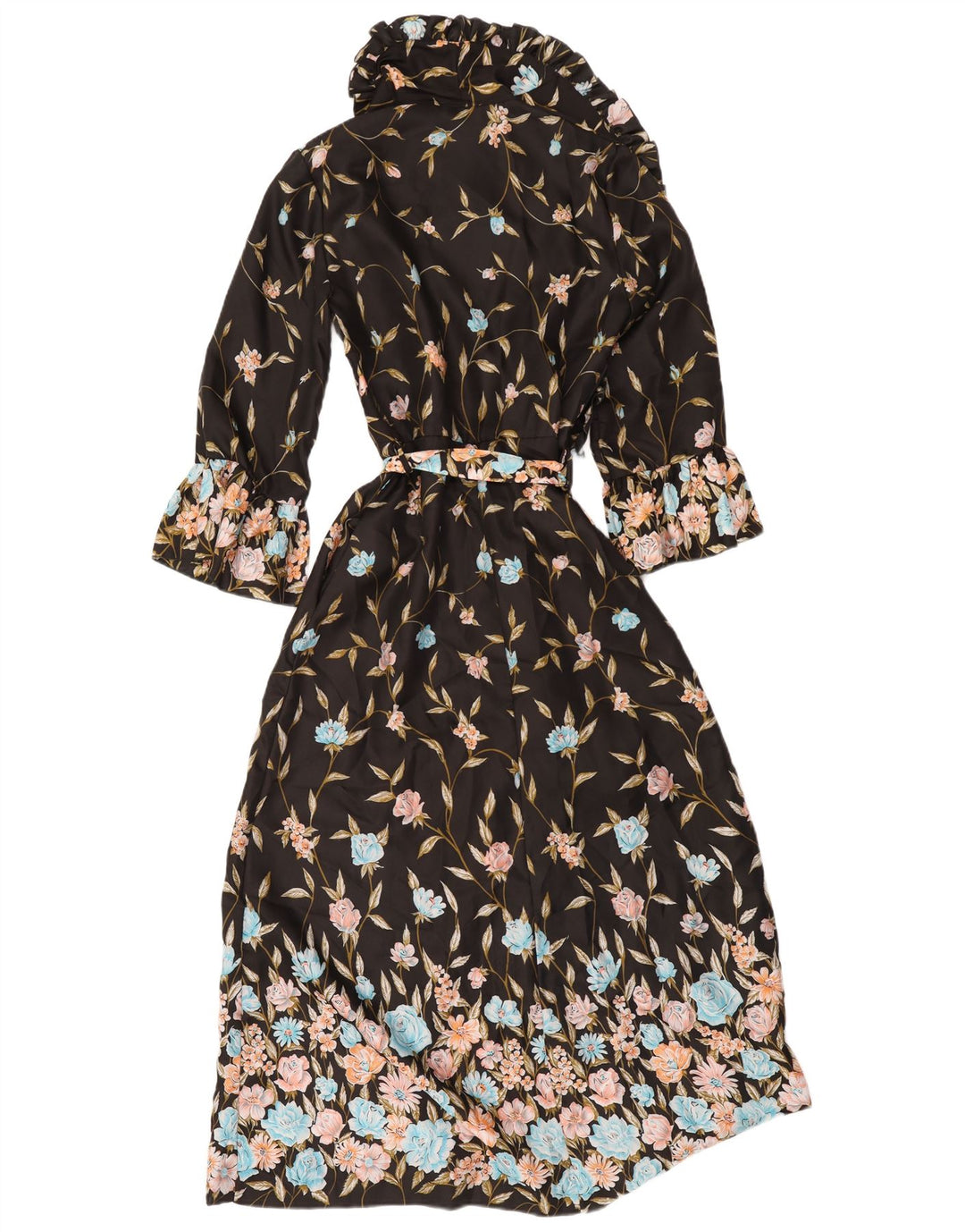 Vintage Dame Langærmet Robe Maxi Kjole IT 44 Medium Black Floral