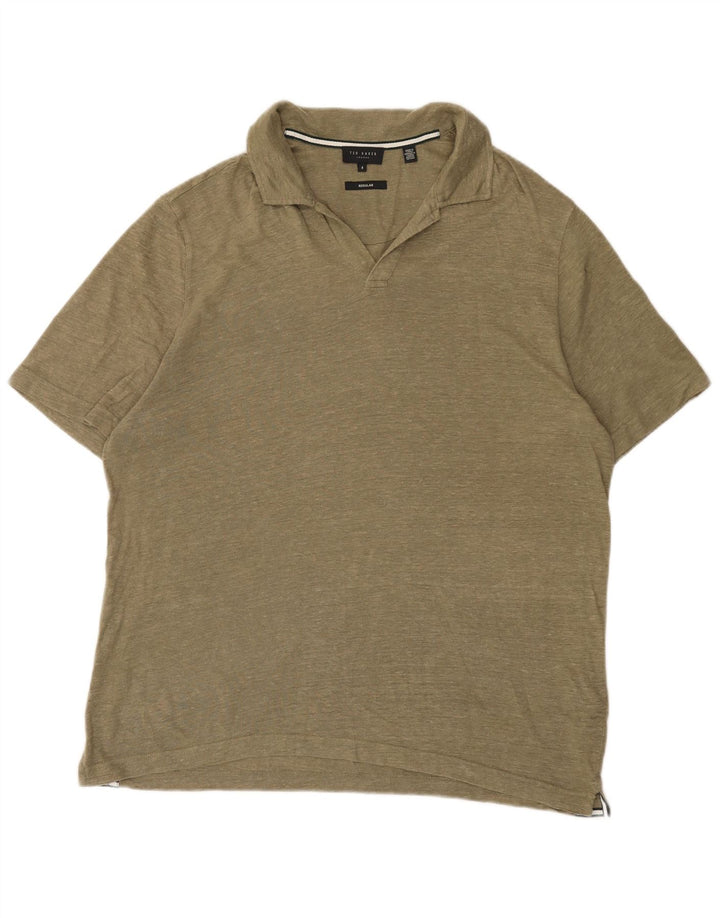 Ted Baker Herre Regular Polo Shirt Størrelse 4 Large Khaki Linen