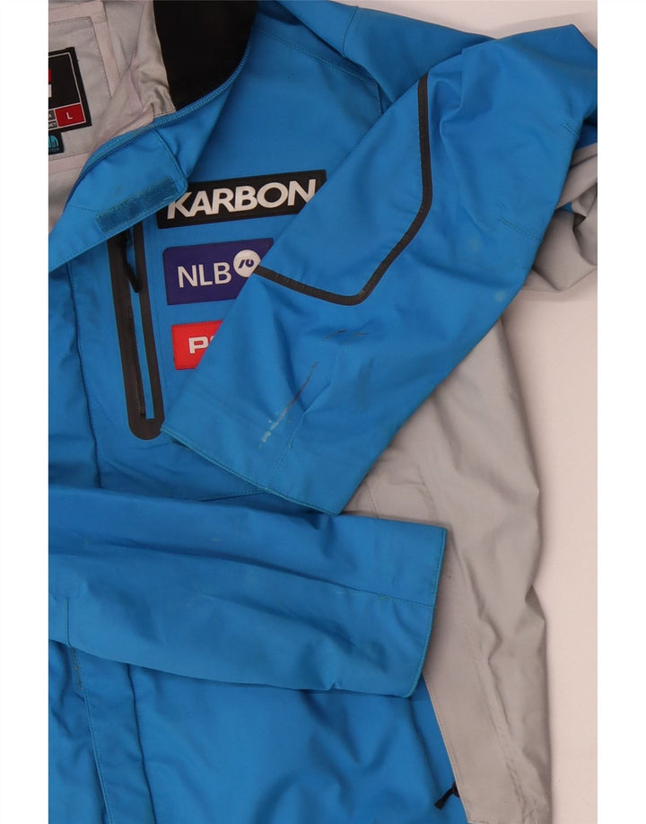 KARBON Herre grafisk regnjakke med hætte UK 40 Large Blue Colourblock Nylon