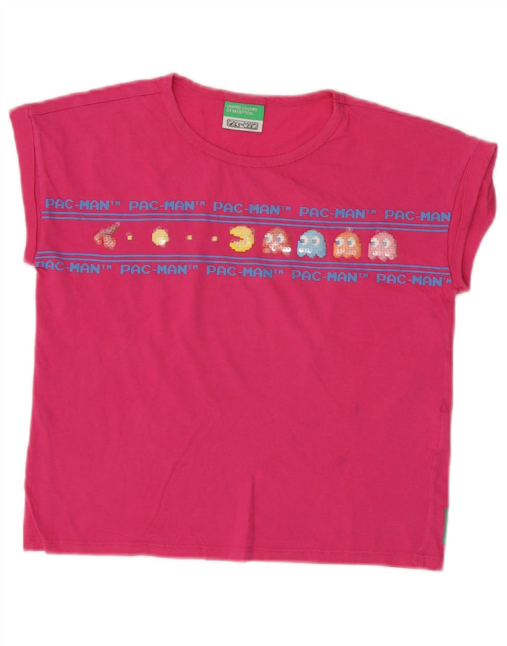 BENETTON Piger Pac-Man Crop Grafisk T-Shirt Top 8-9 år Large Pink