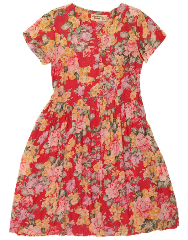 EXPRESS Kortærmede skjortekjole til kvinder UK 14 Large Red Floral Viscose