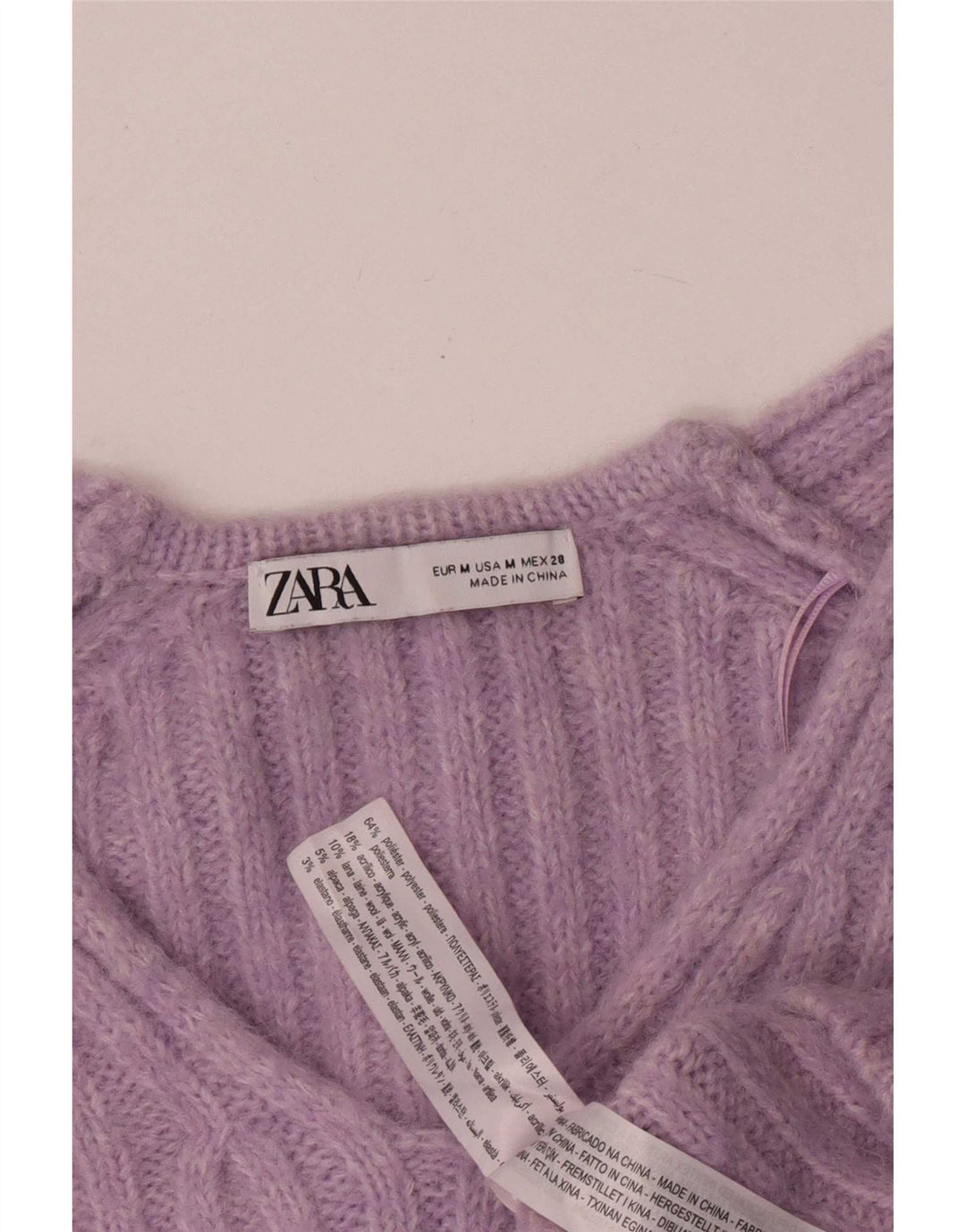 Zara Womens Crop V-hals sweater UK 14 Medium Purple Polyester