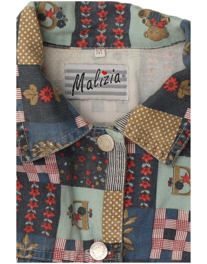 Vintage Kvinders Crop Bomber Jacket UK 14 Medium Flerfarvet Patchwork
