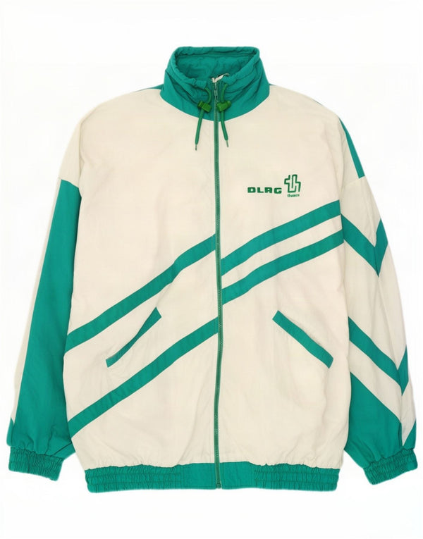 Vintage Herre grafisk træningsdragt topjakke 2XL Hvid Colourblock