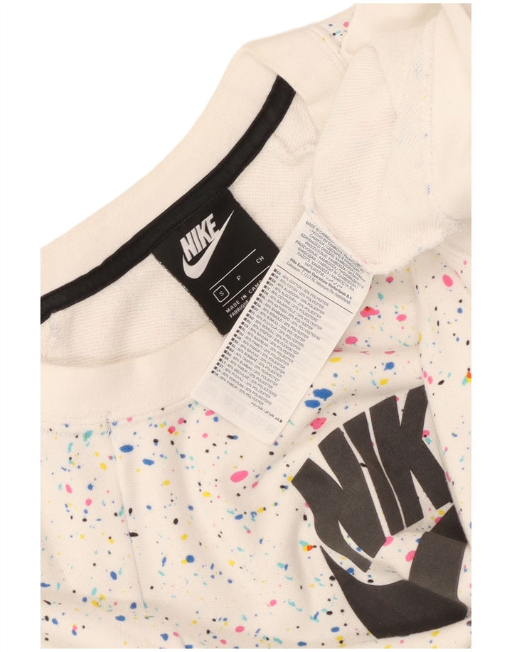 Nike Womens Grafisk Oversized Sweatshirt Jumper UK 10 Small White Spotted