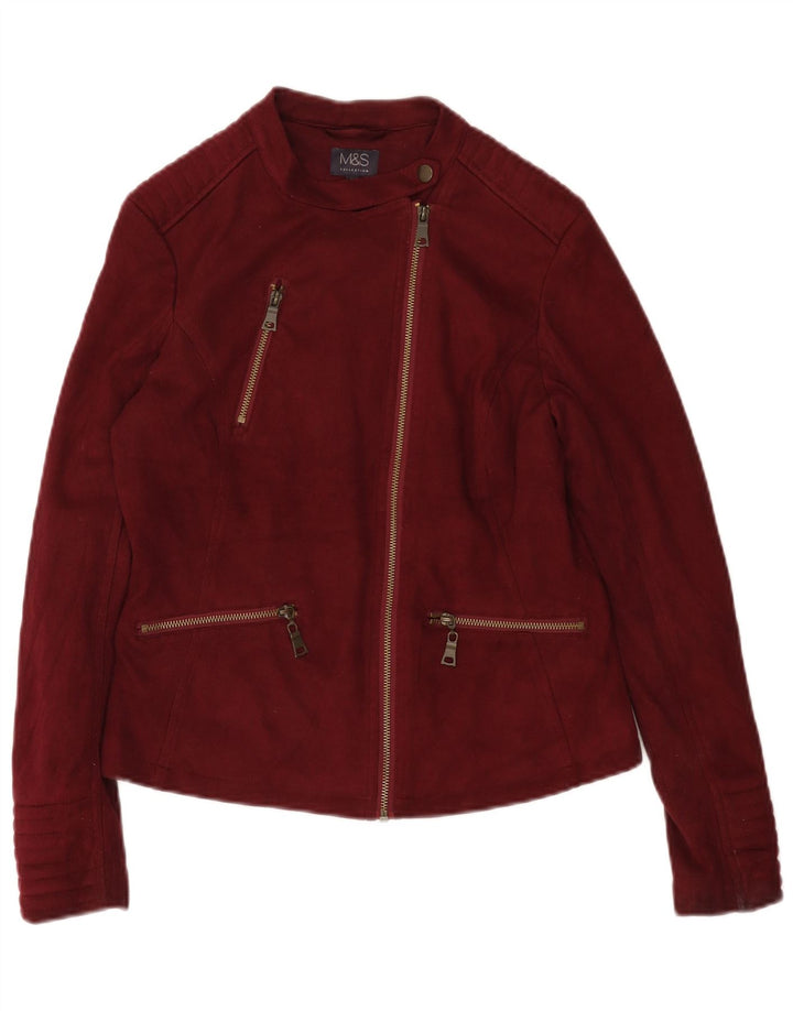 Marks & Spencer Dame Biker Jacket UK 10 Small Bourgogne Polyester Biker