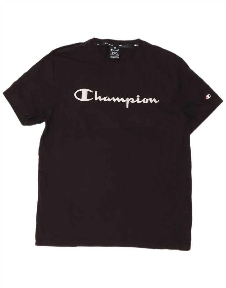 CHAMPION Mens Graphic T-Shirt Top Large Black Cotton