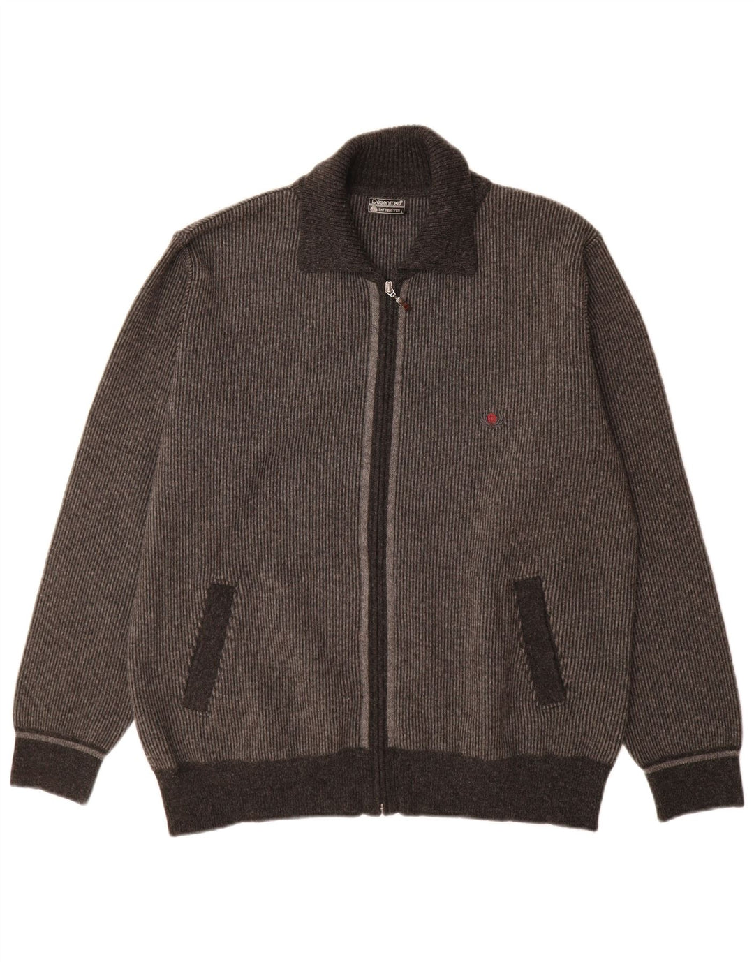 Vintage cardigan sweater til mænd, stor grå farveblok
