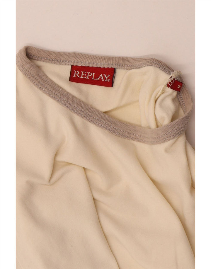 Replay Dame T-Shirt Top UK 12 Medium Off White