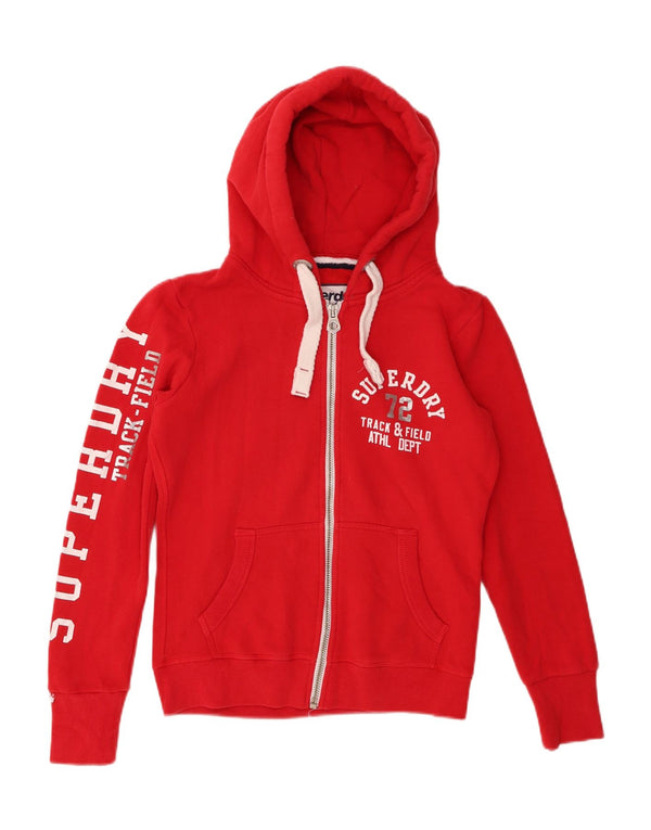 Superdry hættetrøje til kvinder med grafisk lynlås UK 10 Lille rød bomuld