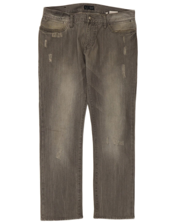Armani Herre Distressed Straight Jeans W32 L29 Grå Bomuld