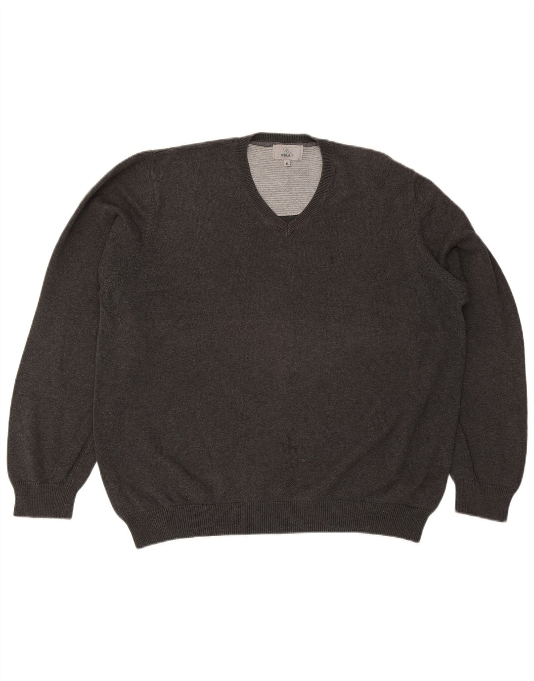 Marks & Spencer Herre Regular Fit V-hals sweater XL Grå Bomuld