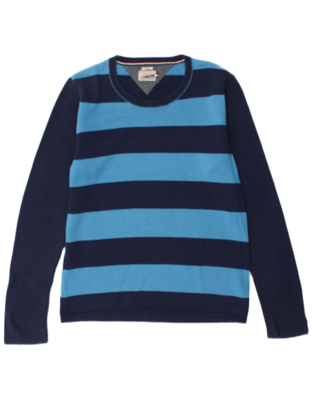 TOMMY HILFIGER Mens Crew Neck Jumper Sweater Large Navy Blue Striped