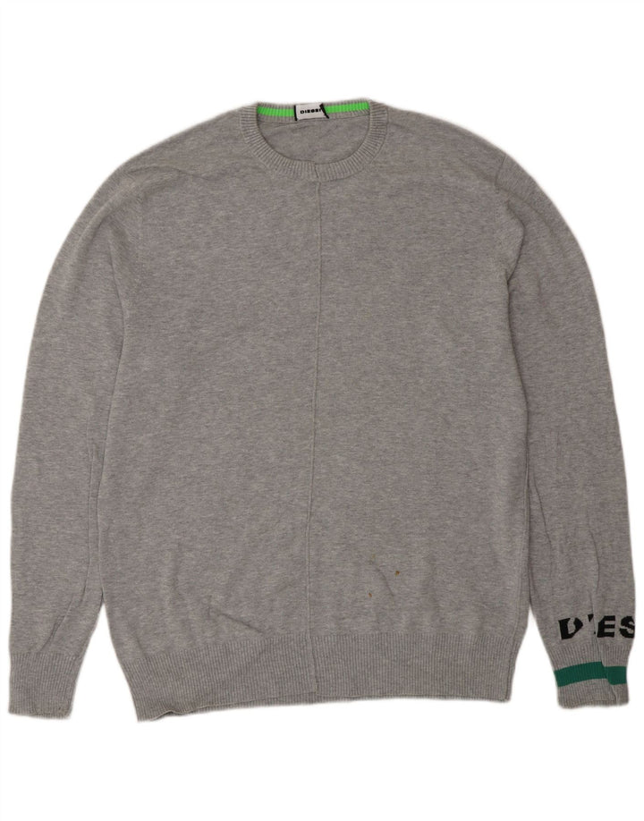 DIESEL Herre grafisk rund hals sweater stor grå bomuld