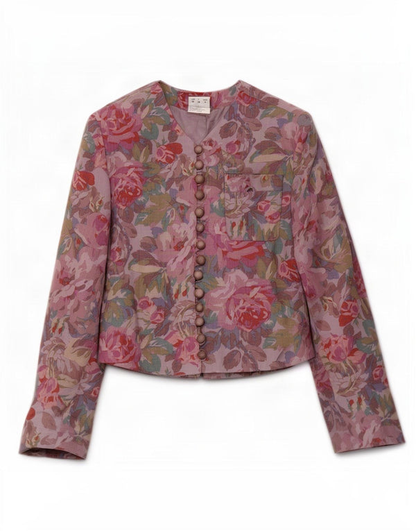 Oui Set Womens Blazer Jacket UK 10 Small Purple Floral Acetate