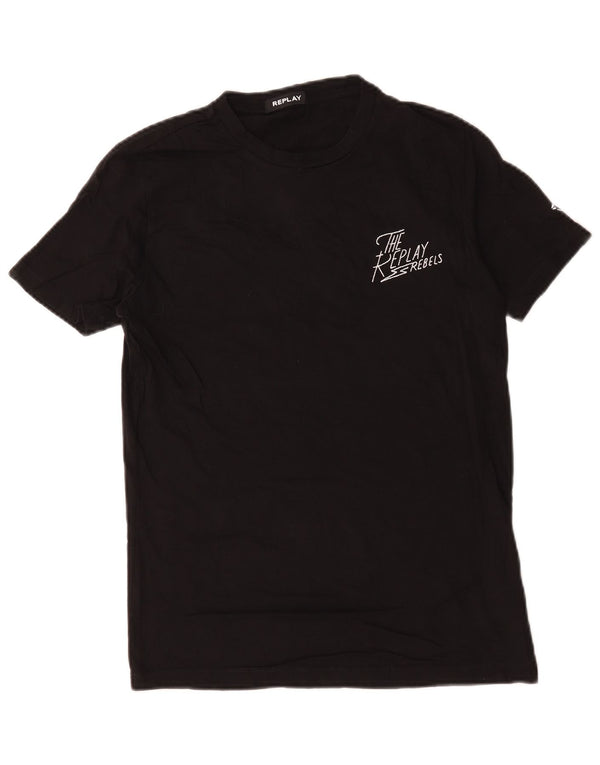 Replay Herre Grafisk T-Shirt Top Medium Sort Bomuld
