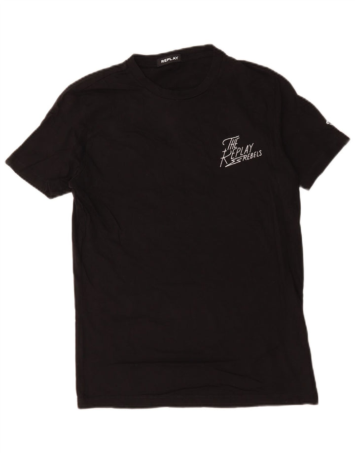 Replay Herre Grafisk T-Shirt Top Medium Sort Bomuld